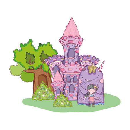little fairy with monster in the castleのイラスト素材