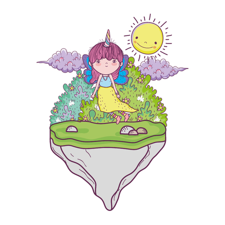 cute little fairy with unicorn horns character vector illustration designのイラスト素材