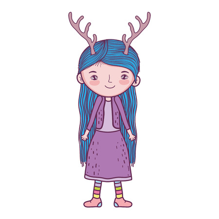 cute little fairy with deer horns character vector illustration designのイラスト素材