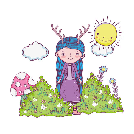 cute little fairy with deer horns character vector illustration designのイラスト素材