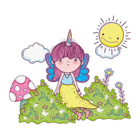 cute little fairy with unicorn horns character vector illustration designのイラスト素材