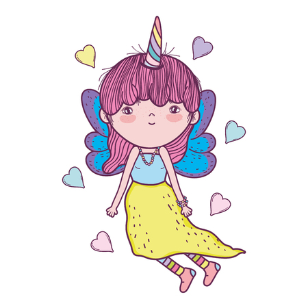 cute little fairy with unicorn horns character vector illustration designのイラスト素材