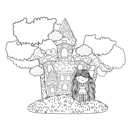 cute little fairy with castle in the fieldのイラスト素材