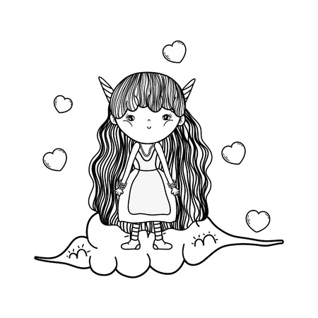 cute little fairy in the cloud with hearts vector illustration designのイラスト素材