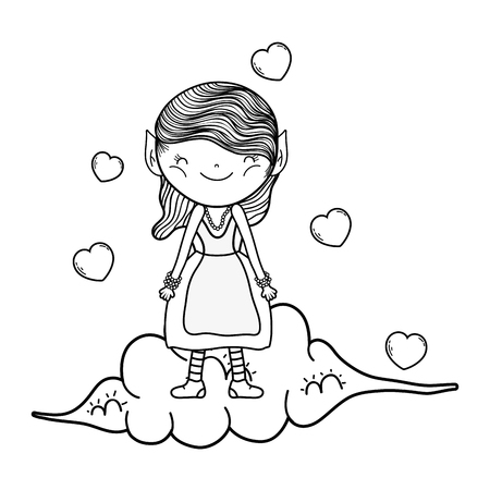 cute little fairy in the cloud with hearts vector illustration designのイラスト素材