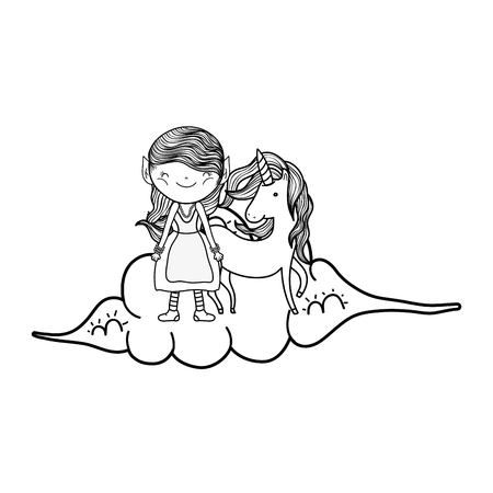 cute little fairy with unicorn in the clouds vector illustration designのイラスト素材
