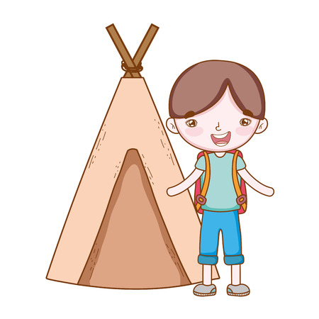 traveler with travel elements boy indian tent in white background vector illustration graphic designのイラスト素材