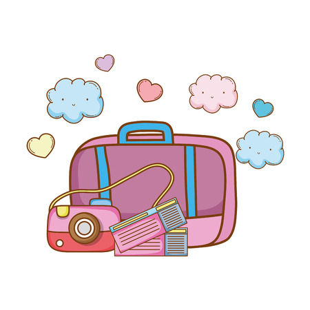travel elements and item suitcase camera tickets vector illustration graphic designのイラスト素材
