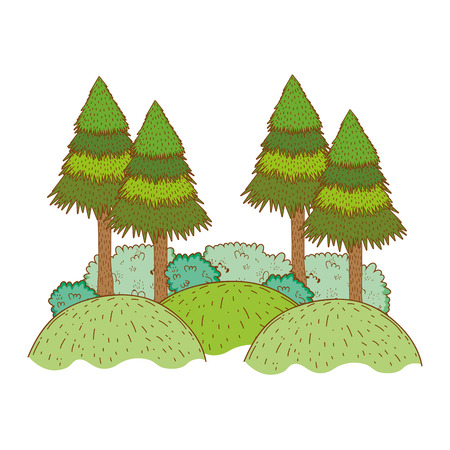 trees rural landscape in round icon vector illustration graphic designのイラスト素材