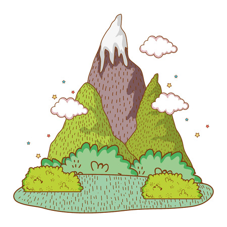 Landscape nature wtih mountain cartoon vector illustration graphic designのイラスト素材