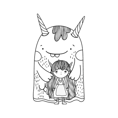 little fairy with monster characters vector illustration designのイラスト素材