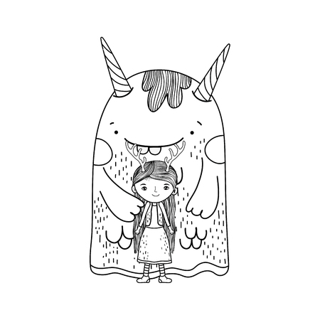 little fairy with monster characters vector illustration designのイラスト素材