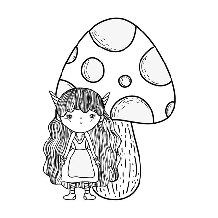 cute little fairy with fungus vector illustration designのイラスト素材