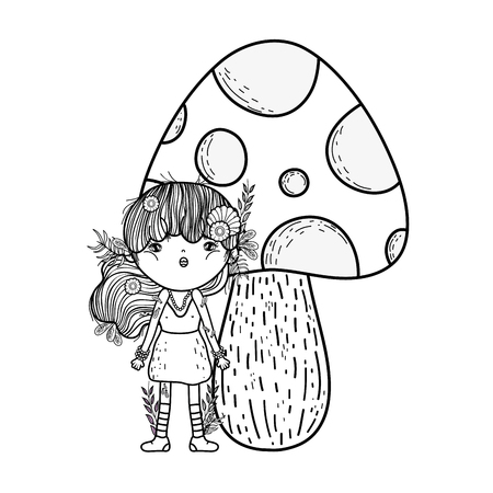 cute little fairy with fungus vector illustration designのイラスト素材