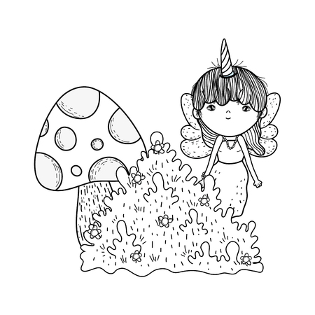 cute little fairy with fungus and bush vector illustration designのイラスト素材
