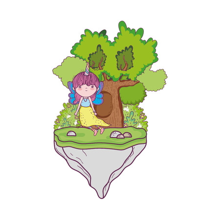 cute little fairy with tree character vector illustration designのイラスト素材