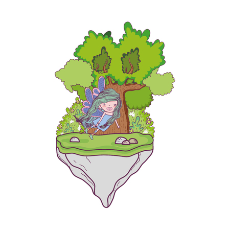cute little fairy with tree character vector illustration designのイラスト素材