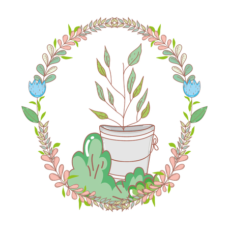 metal bucket with leafs and wreath vector illustration designのイラスト素材
