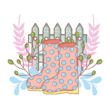 gardener boots rubber with wreath vector illustration designのイラスト素材