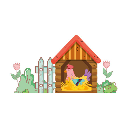 rooster bird farm in the wooden house vector illustration designのイラスト素材