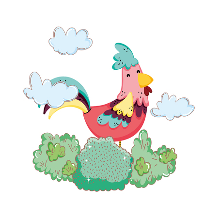 rooster bird farm with garden vector illustration designのイラスト素材