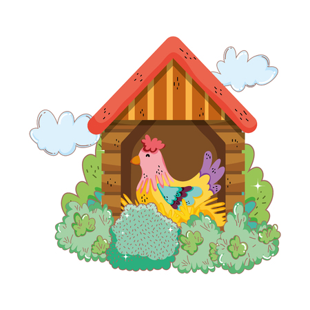 rooster bird farm in the wooden house vector illustration designのイラスト素材