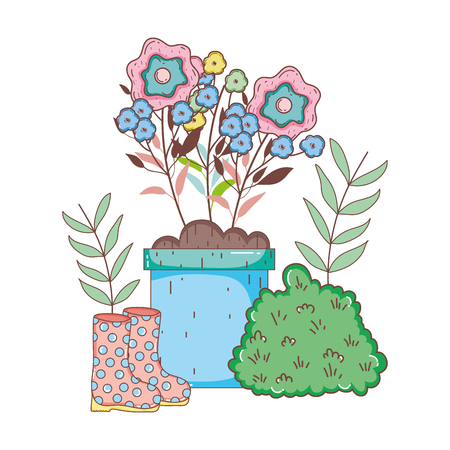gardener boots rubber with flowers garden vector illustration designのイラスト素材