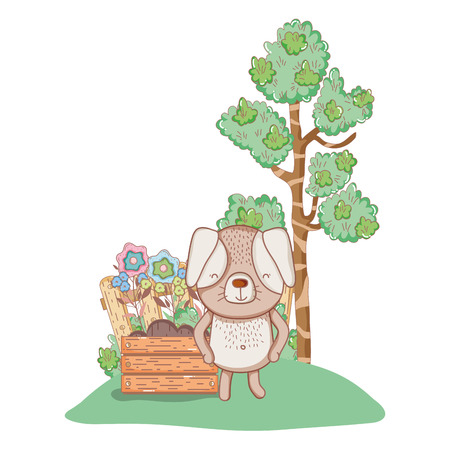 little dog in the garden vector illustration designのイラスト素材