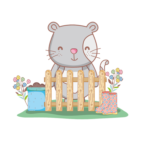 cute cat in the garden vector illustration designのイラスト素材