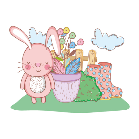 little rabbit in the garden vector illustration designのイラスト素材