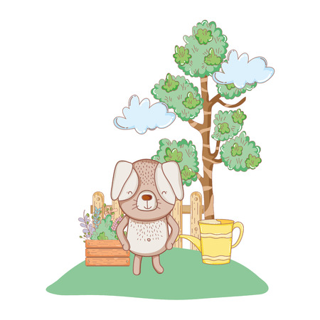 little dog in the garden vector illustration designのイラスト素材