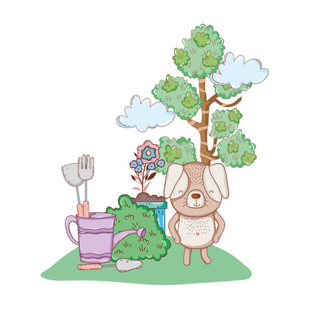 little dog in the garden vector illustration designのイラスト素材