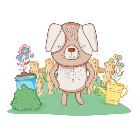 little dog in the garden vector illustration designのイラスト素材