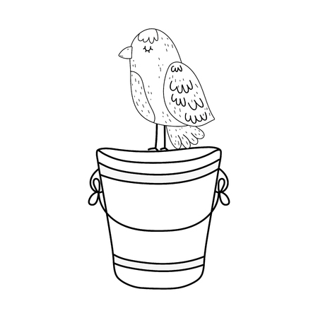 beautiful bird in metal bucket vector illustration designのイラスト素材