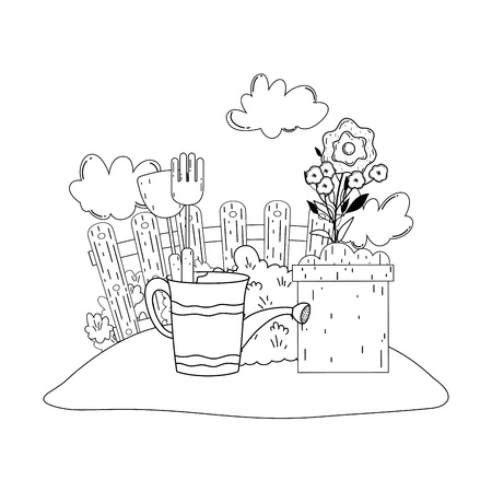 gardener shower sprinkler with flowers vector illustration designのイラスト素材