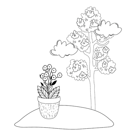 tree plant with flowers garden vector illustration designのイラスト素材