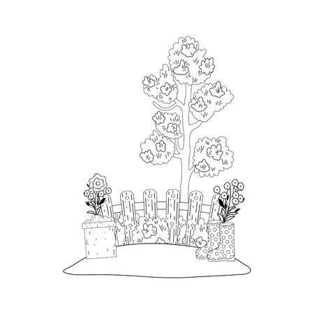 tree plant with fence vector illustration designのイラスト素材