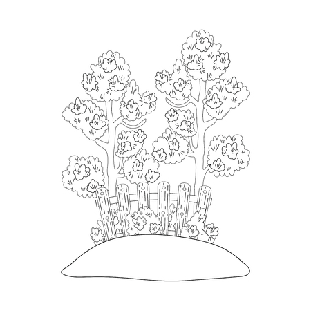 tree plant with fence and bush vector illustration designのイラスト素材