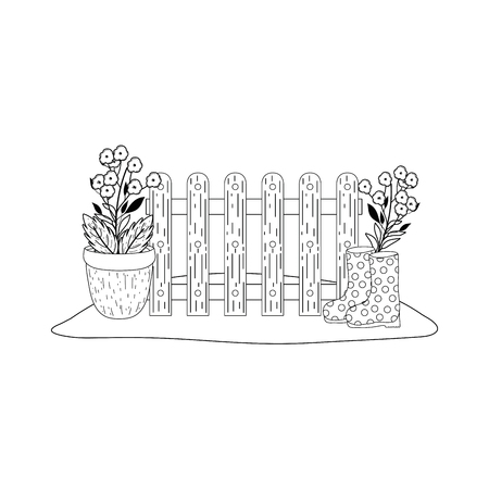 gardener boots rubber with fence vector illustration designのイラスト素材