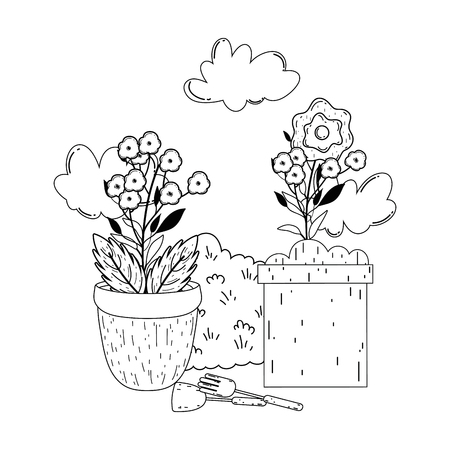 garden bush with flowers vector illustration designのイラスト素材