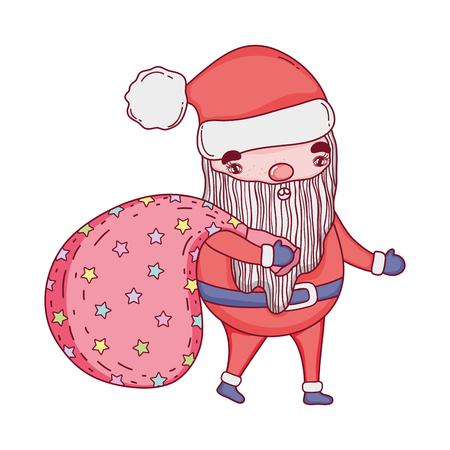 cute christmas santa claus with bag vector illustration designのイラスト素材