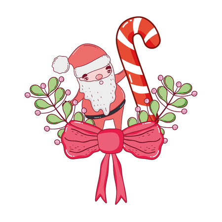 cute christmas santa claus with cane vector illustration designのイラスト素材