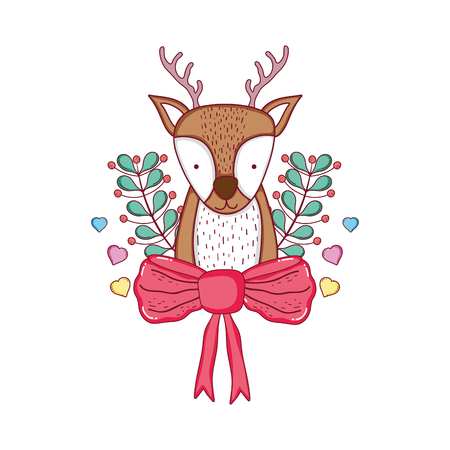 cute christmas reindeer with wreath and bown vector illustration designのイラスト素材