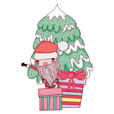 cute christmas santa claus with pine tree vector illustration designのイラスト素材