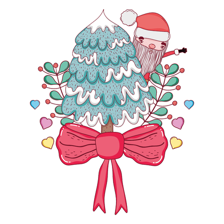 cute christmas santa claus with pine tree vector illustration designのイラスト素材