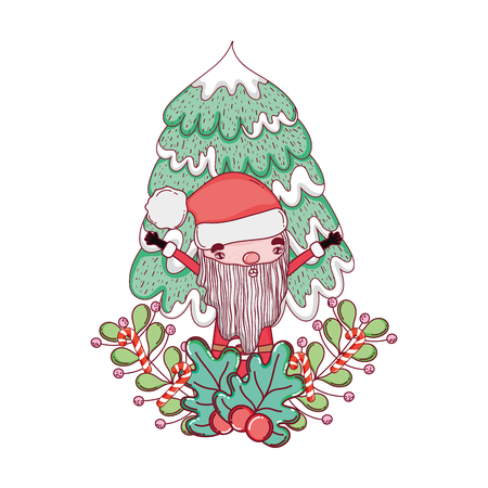 cute christmas santa claus with pine tree vector illustration designのイラスト素材