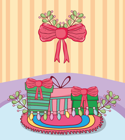 christmas gift box with wreath vector illustration designのイラスト素材