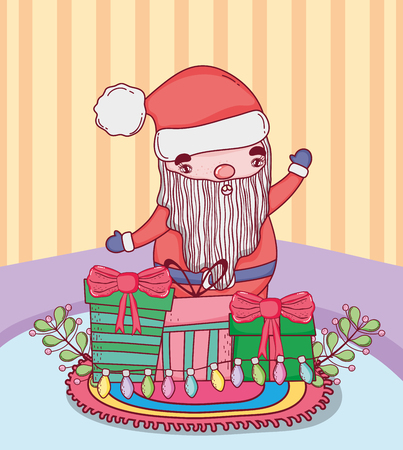 cute christmas santa claus with gifts in the house vector illustrationのイラスト素材