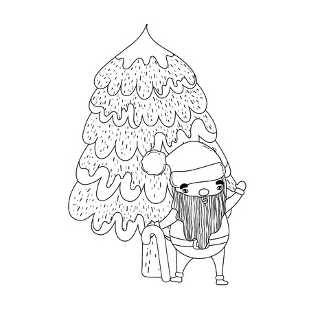 cute christmas santa claus with pine tree vector illustration designのイラスト素材