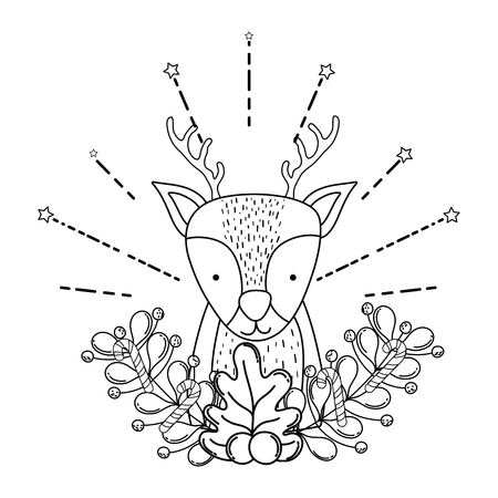 cute christmas reindeer with wreath vector illustration designのイラスト素材